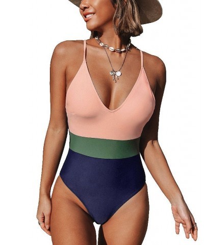 Women's Cross Block One-piece Swimsuit Pink $20.24 Swimsuits