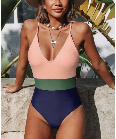 Women's Cross Block One-piece Swimsuit Pink $20.24 Swimsuits