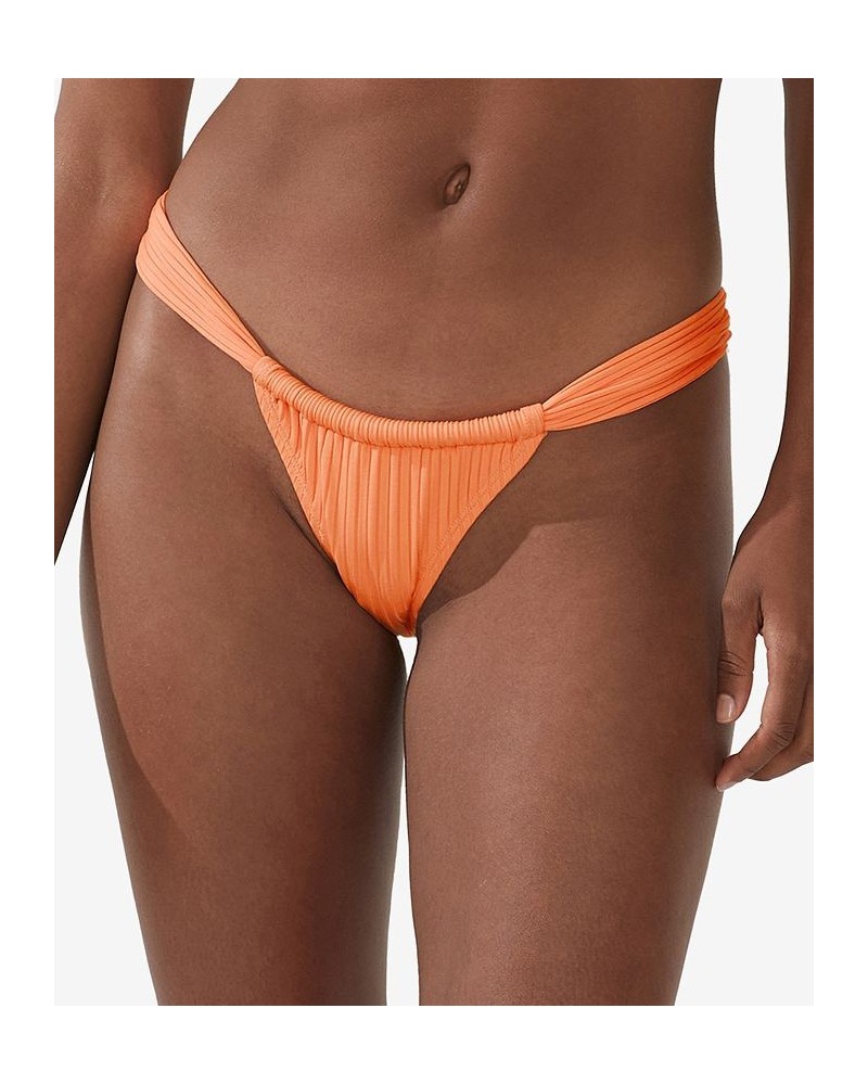 Womens Bandeau-Neck Removable-Strap Bikini Top Thick-Gathered-Strap Brazilian Bikini Bottoms Cantaloupe Crush Wide Rib $16.10...