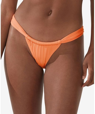 Womens Bandeau-Neck Removable-Strap Bikini Top Thick-Gathered-Strap Brazilian Bikini Bottoms Cantaloupe Crush Wide Rib $16.10...