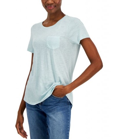 Women's Scoop-Neck Short-Sleeve Pocket T-Shirt Blue $11.59 Tops