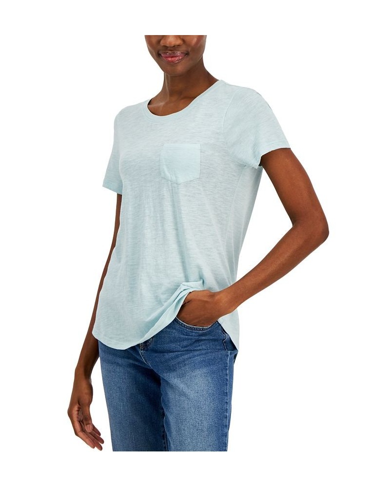 Women's Scoop-Neck Short-Sleeve Pocket T-Shirt Blue $11.59 Tops