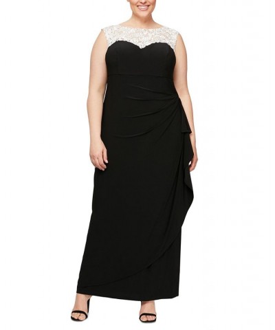 Plus Size Ruched Ruffled Gown Blk Wht $44.46 Dresses