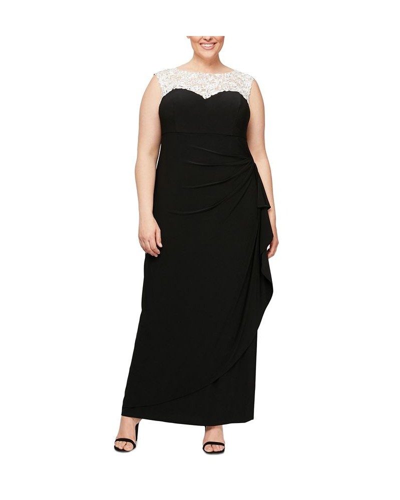 Plus Size Ruched Ruffled Gown Blk Wht $44.46 Dresses