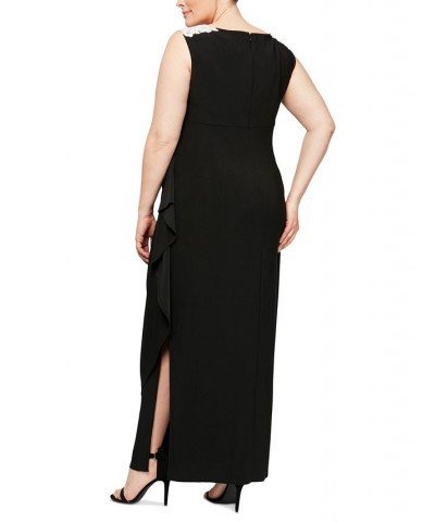 Plus Size Ruched Ruffled Gown Blk Wht $44.46 Dresses