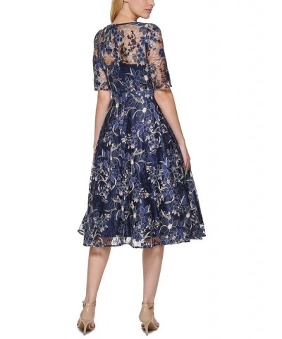 Embroidered Sequin Midi Dress Navy $128.14 Dresses