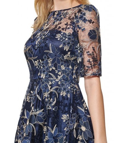 Embroidered Sequin Midi Dress Navy $128.14 Dresses