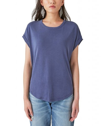 Women's SHORT SLEEVE SANDWASH DOLMAN TEE Blue $16.94 Tops