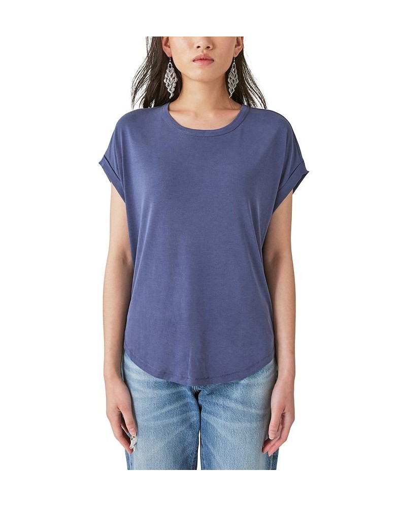 Women's SHORT SLEEVE SANDWASH DOLMAN TEE Blue $16.94 Tops