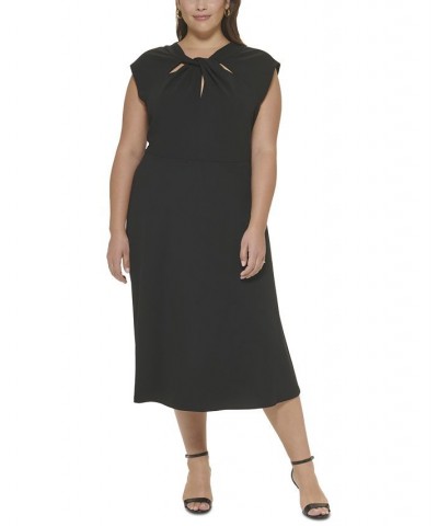 Plus Size Short-Sleeve Twist-Front Scuba-Crepe Dress Black $37.14 Dresses