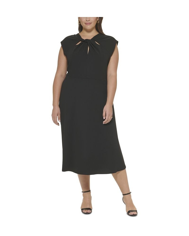 Plus Size Short-Sleeve Twist-Front Scuba-Crepe Dress Black $37.14 Dresses