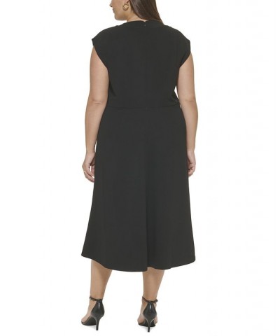 Plus Size Short-Sleeve Twist-Front Scuba-Crepe Dress Black $37.14 Dresses