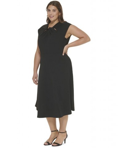 Plus Size Short-Sleeve Twist-Front Scuba-Crepe Dress Black $37.14 Dresses