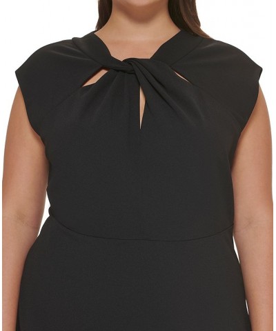 Plus Size Short-Sleeve Twist-Front Scuba-Crepe Dress Black $37.14 Dresses