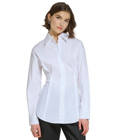 Women's Fitted Long-Sleeve Shirt White $54.50 Tops