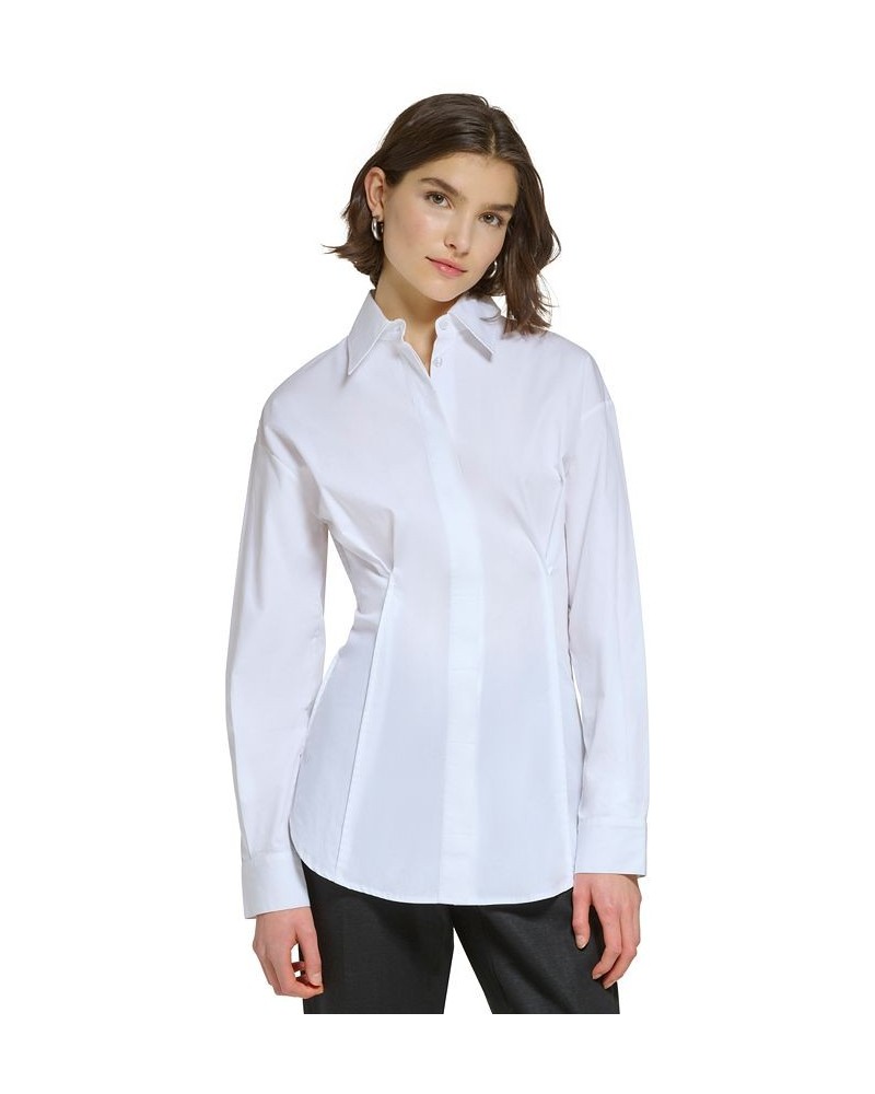 Women's Fitted Long-Sleeve Shirt White $54.50 Tops