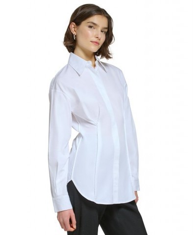 Women's Fitted Long-Sleeve Shirt White $54.50 Tops