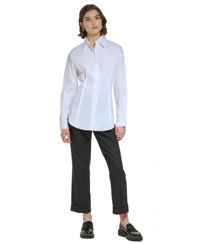 Women's Fitted Long-Sleeve Shirt White $54.50 Tops