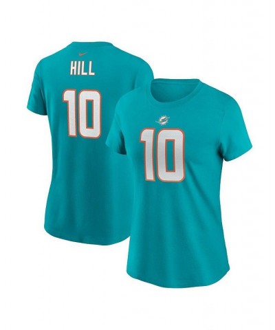 Women's Tyreek Hill Aqua Miami Dolphins Player Name and Number T-shirt Aqua $25.49 Tops