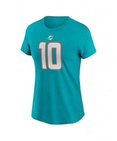 Women's Tyreek Hill Aqua Miami Dolphins Player Name and Number T-shirt Aqua $25.49 Tops