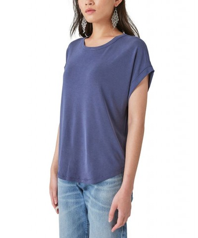 Women's SHORT SLEEVE SANDWASH DOLMAN TEE Blue $16.94 Tops