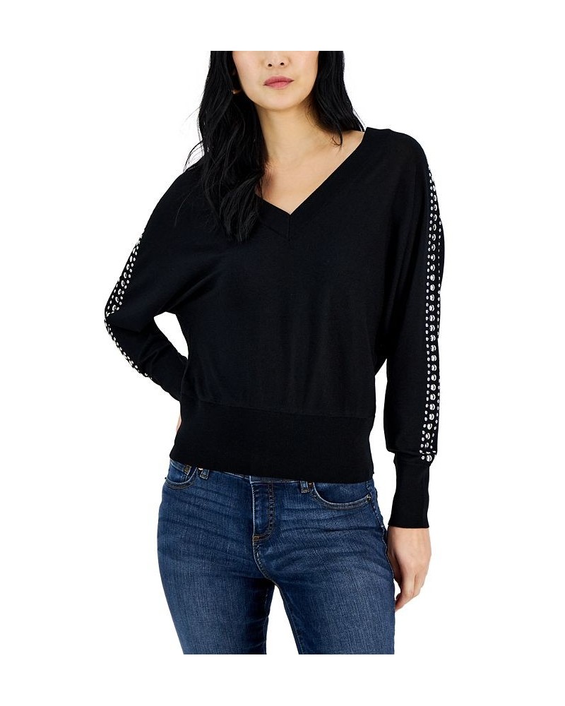 Women's Studded Dolman-Sleeve Sweater Black $27.36 Sweaters