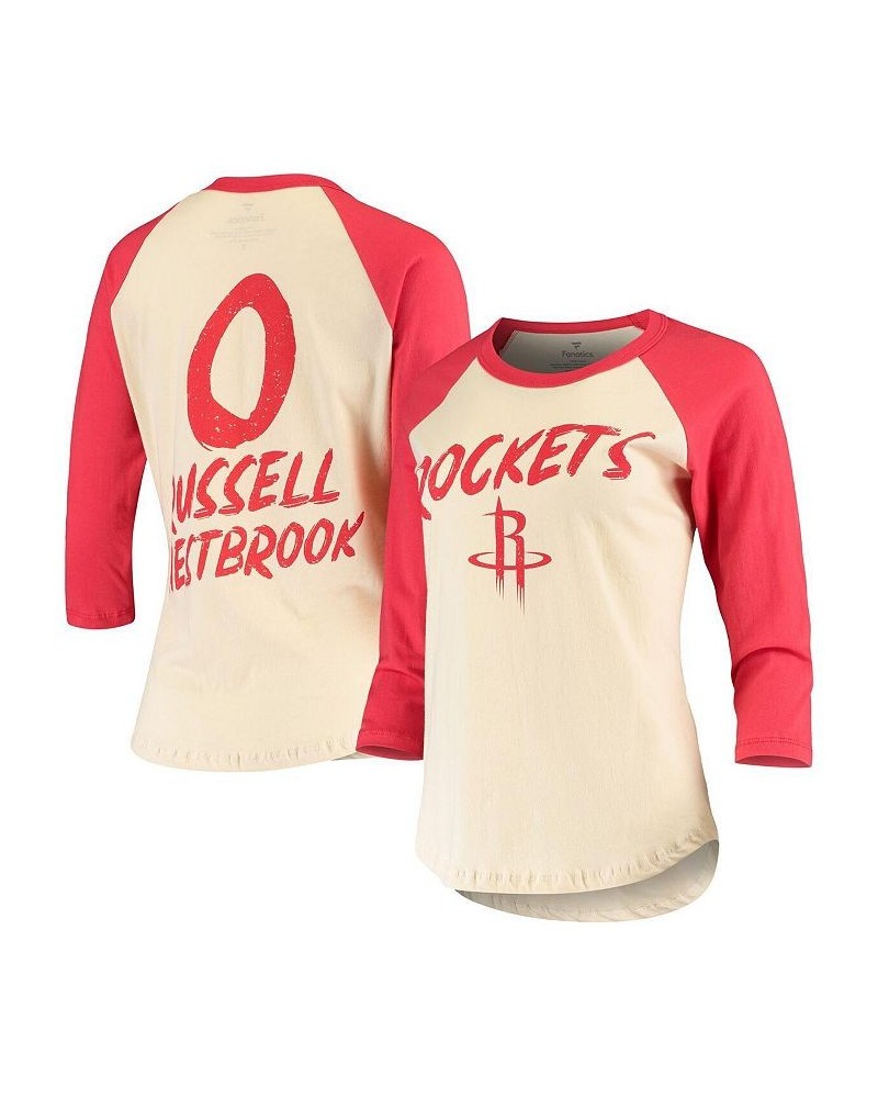 Women's Branded Russell Westbrook Cream Houston Rockets Raglan 3/4 Sleeve T-shirt Cream $22.36 Tops