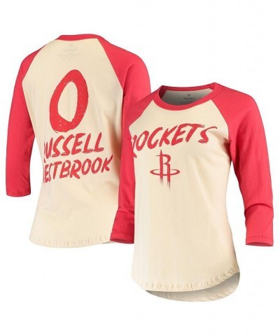 Women's Branded Russell Westbrook Cream Houston Rockets Raglan 3/4 Sleeve T-shirt Cream $22.36 Tops