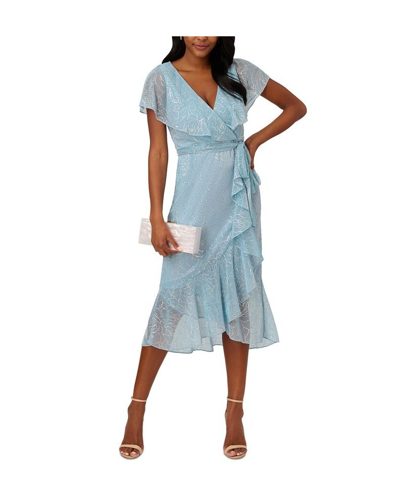 Women's Metallic Printed Ruffled Midi Dress Light Blue $95.52 Dresses