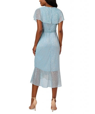 Women's Metallic Printed Ruffled Midi Dress Light Blue $95.52 Dresses