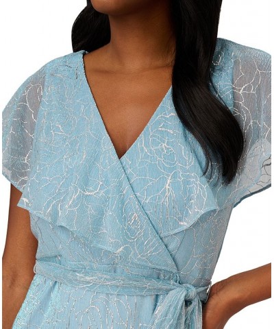 Women's Metallic Printed Ruffled Midi Dress Light Blue $95.52 Dresses