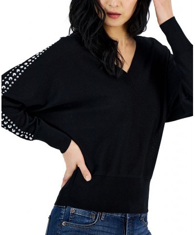 Women's Studded Dolman-Sleeve Sweater Black $27.36 Sweaters