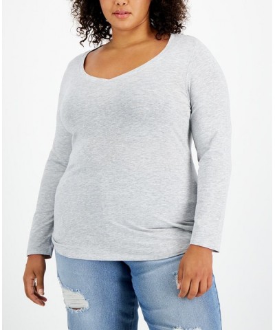 Plus Size V-Neck Top Gray $10.07 Tops