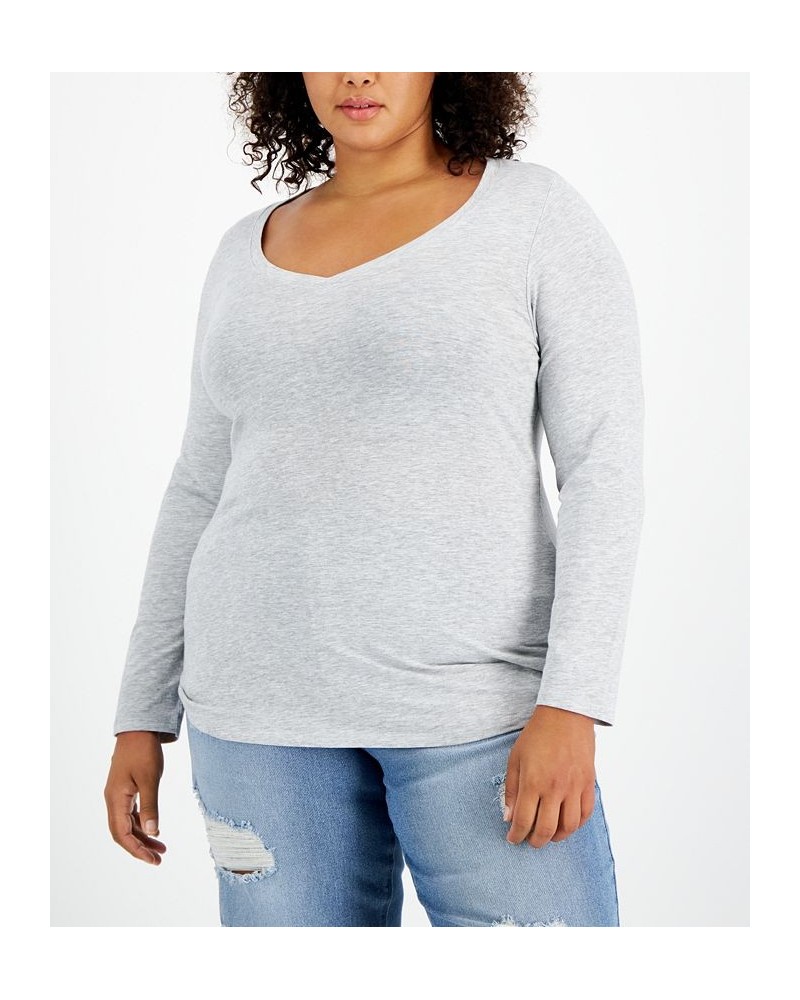 Plus Size V-Neck Top Gray $10.07 Tops