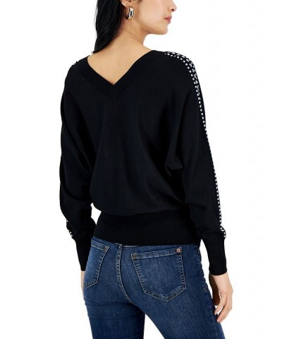 Women's Studded Dolman-Sleeve Sweater Black $27.36 Sweaters