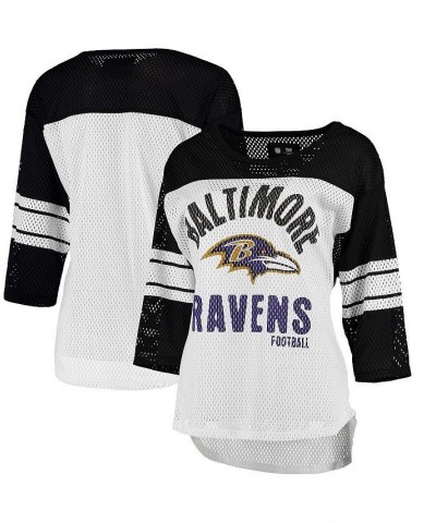 Women's White and Black Baltimore Ravens First Team Three-Quarter Sleeve Mesh T-shirt White, Black $31.89 Tops