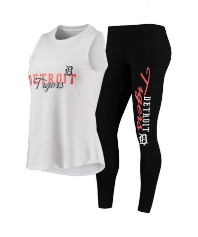 Women's White Black Detroit Tigers Sonata Tank Top and Leggings Set White $27.90 Pajama