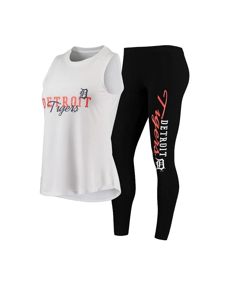 Women's White Black Detroit Tigers Sonata Tank Top and Leggings Set White $27.90 Pajama