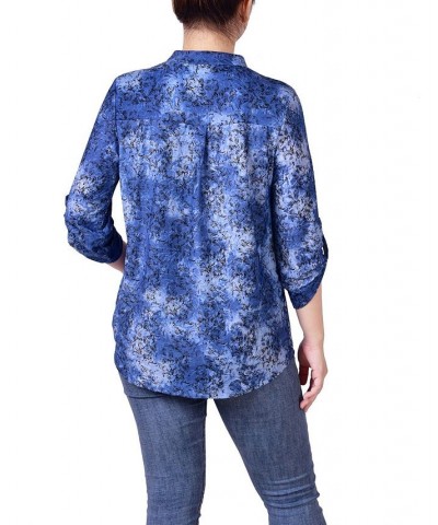 Petite 3/4 Roll Tab Sleeve Smocked-Yoke Top Etch Dark Blue $16.00 Tops