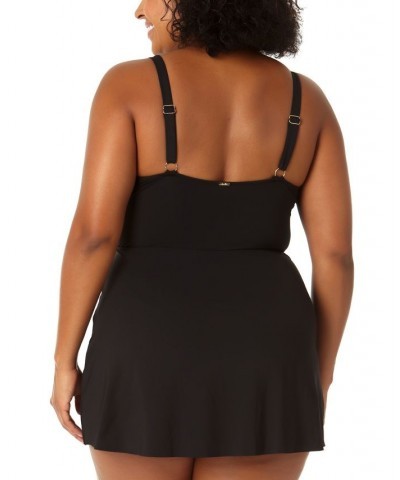 Plus Size Adjustable Surplice Swimdress Black $45.14 Swimsuits