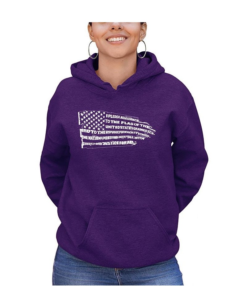 Women's Word Art Pledge of Allegiance Flag Hooded Sweatshirt Purple $30.00 Sweatshirts