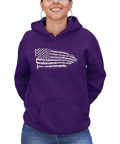 Women's Word Art Pledge of Allegiance Flag Hooded Sweatshirt Purple $30.00 Sweatshirts