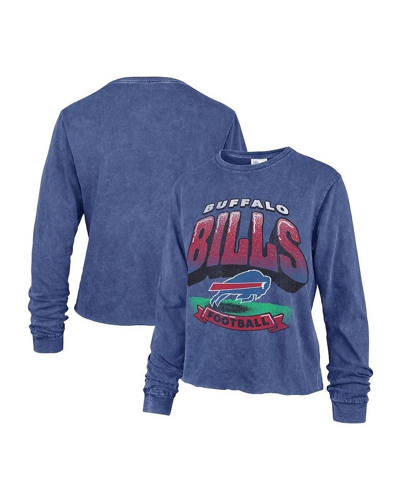 Women's Royal Buffalo Bills Indio Vintage-Inspired Tubular Cropped Washed Long Sleeve T-Shirt Royal $20.80 Tops