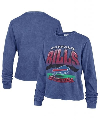 Women's Royal Buffalo Bills Indio Vintage-Inspired Tubular Cropped Washed Long Sleeve T-Shirt Royal $20.80 Tops