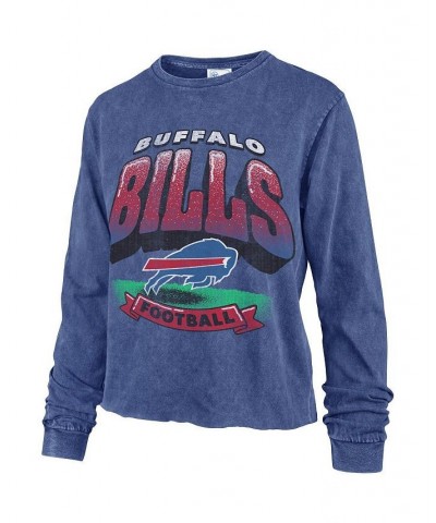 Women's Royal Buffalo Bills Indio Vintage-Inspired Tubular Cropped Washed Long Sleeve T-Shirt Royal $20.80 Tops