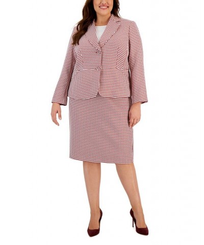 Plus Size Houndstooth Notched Collar Skirt Suit Red $66.00 Skirts