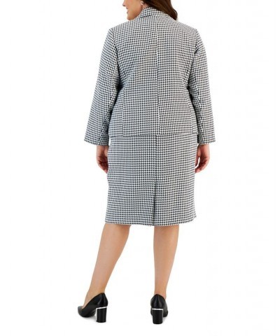 Plus Size Houndstooth Notched Collar Skirt Suit Red $66.00 Skirts