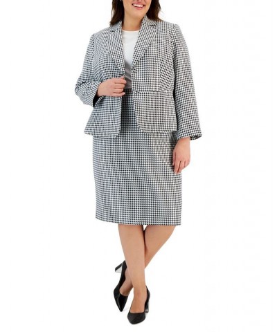 Plus Size Houndstooth Notched Collar Skirt Suit Red $66.00 Skirts