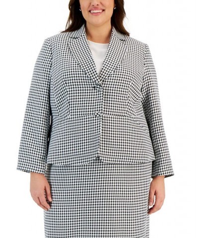 Plus Size Houndstooth Notched Collar Skirt Suit Red $66.00 Skirts