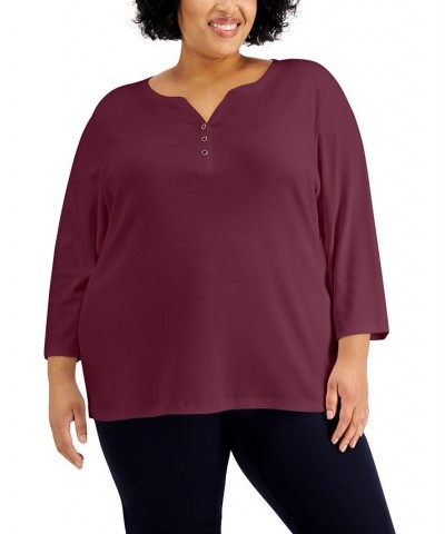 Plus Size 3/4-Sleeve Henley Top Mint Condition $8.79 Tops